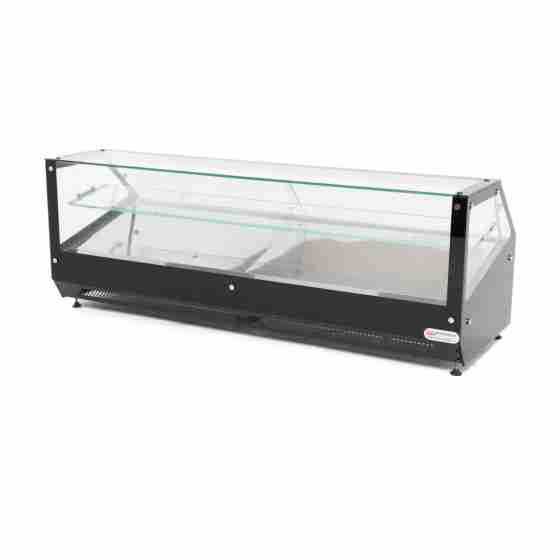 Vetrina frigo 172x60x60h cm refrigerata da banco a due piani nera con vetri dritti motore incorporato e piano liscio  