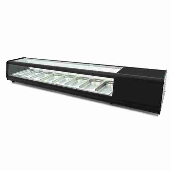Vetrina frigo 110,4x39x28,7h cm refrigerata da banco con piano liscio vetri dritti e motore incorporato 