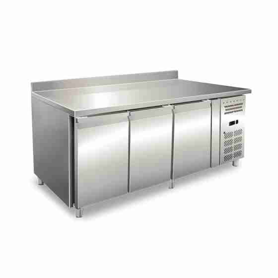 Tavolo frigo refrigerato in acciaio inox con alzatina 3 porte 179,5x70x96h cm -2 +8 °C