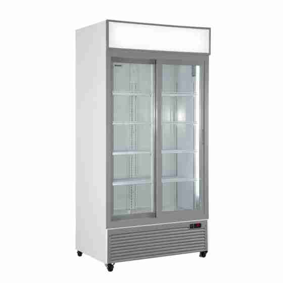 Frigo vetrina bibite refrigerata con microventilazione doppia anta scorrevole in vetro  termetro digitale  534 lt +0 +10 °C bianco