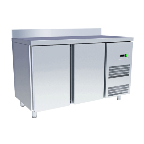Tavolo frigo refrigerato 2 porte in acciaio inox con alzatina 0+8 °C 141x70x97h cm