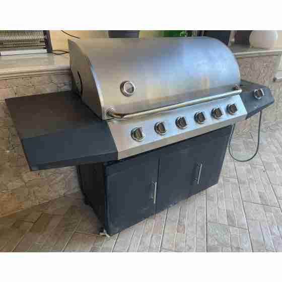 Maxi Griglia barbecue a gas 6 bruciatori con pietra lavica e fornello laterale 170x65x120h cm usata 