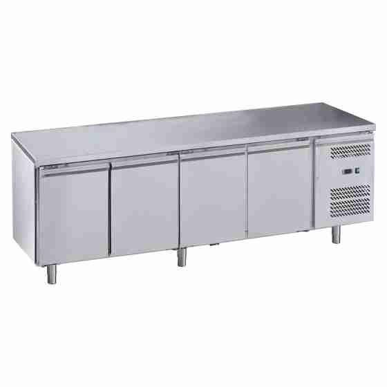 Tavolo frigo refrigerato in acciaio inox 4 porte +2 +8 °C 223x70x85h cm monoblocco - FC