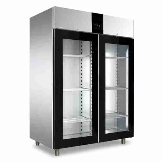 Armadio frigo refrigerato in acciaio inox 2 ante in vetro 1400 lt ventilato +2 +10°C