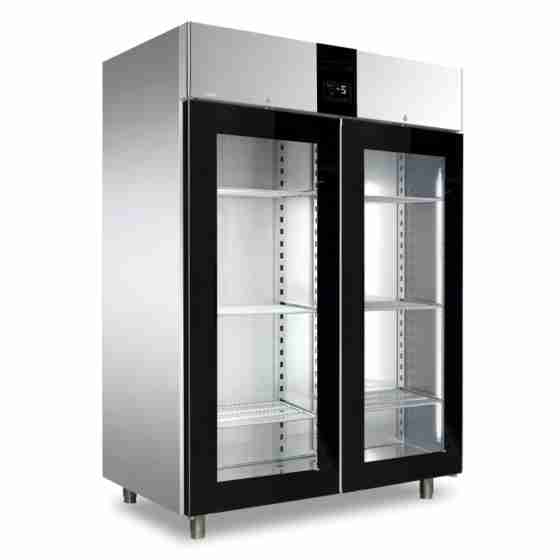 Armadio congelatore refrigerato in acciaio inox 2 ante in vetro 1400 lt ventilato -10 -20°C