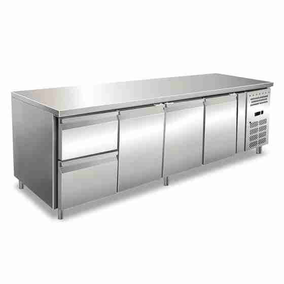 Tavolo frigo refrigerato in acciaio inox 3 porte 2 cassetti 1/2 223x70x86h cm -2 +8 °C