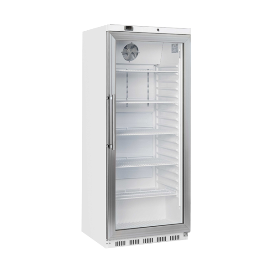 Armadio frigo refrigerato in abs bianco 1 anta in vetro refrigerazione roll-Bond con ventilatore di assistenza 600 lt +3 +10°C