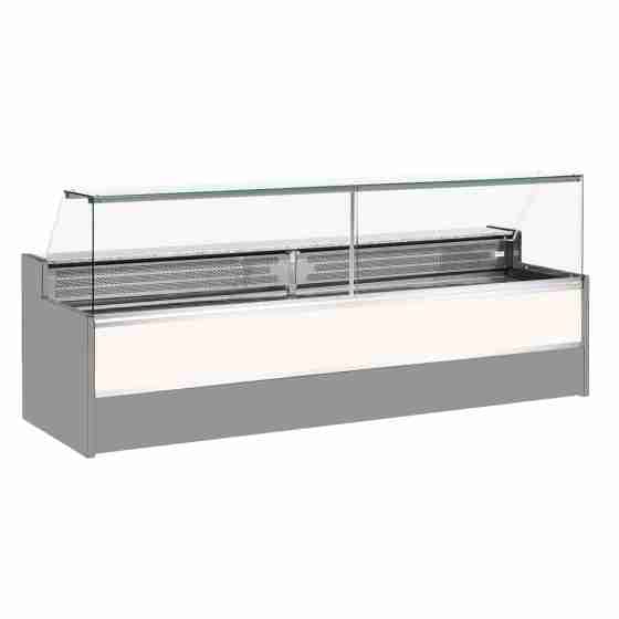 Banco refrigerato statico con vano riserva per salumeria e macelleria vetri apribili verso l'alto bianco +4 +6°C 200x98x127h cm