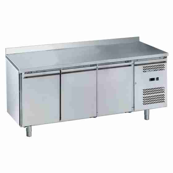 Tavolo frigo refrigerato in acciaio inox con alzatina 3 porte -2 +8 °C 2020x800x950h mm