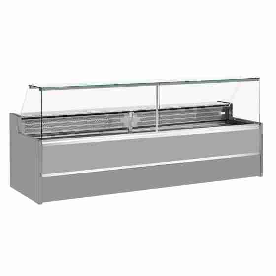 Banco refrigerato statico con vano riserva per salumeria e macelleria vetri apribili verso l'alto grigio +4 +6°C 150x98x127h cm