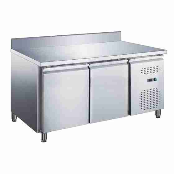 Tavolo frigo refrigerato 2 porte in acciaio inox con alzatina -2 +8 °C 1360x600x850 h mm tropicalizzato