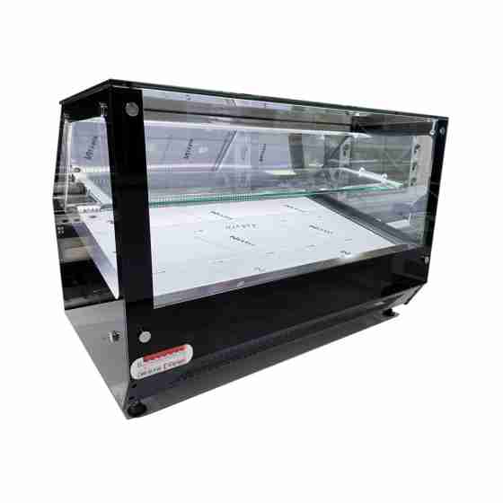 Vetrina frigo 141x60x60h cm refrigerata da banco a due piani nera con vetri dritti motore incorporato e piano liscio  