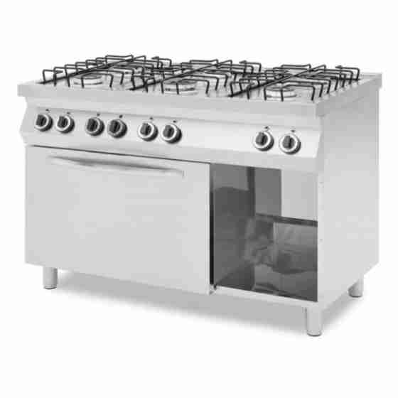 Cucina professionale a gas 6 fuochi con forno elettrico termo ventilato GN 1/1