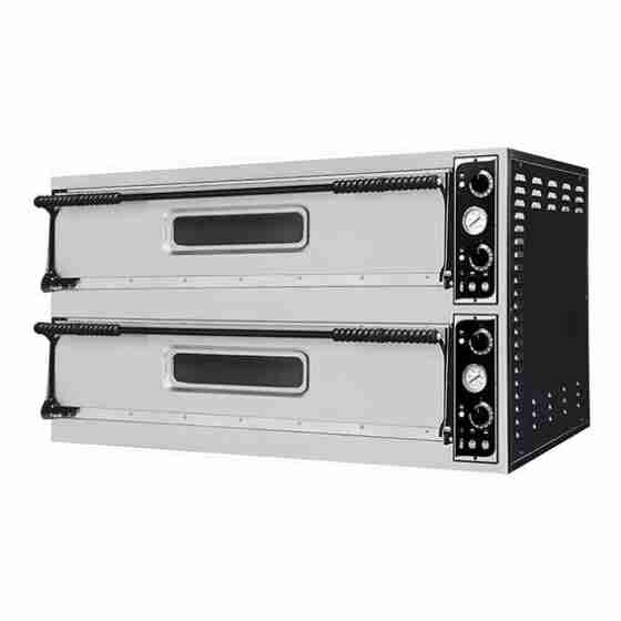 Forno elettrico pizzeria per pizza meccanico 2 camere interne da 1080x1080x140h mm - 9+9 pizze - PORTE IN VETRO