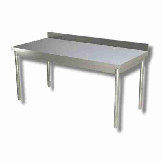 Tavolo in acciaio inox su gambe e alzatina profondità 600 mm 1300x600 mm