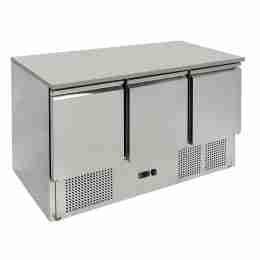 Banco frigo saladette con piano in acciaio inox 3 porte 1365x700x850h mm statico
