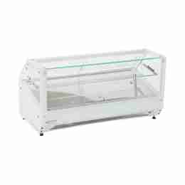 Vetrina frigo 120x60x60h cm refrigerata da banco a due piani bianca con vetri dritti motore incorporato e piano liscio