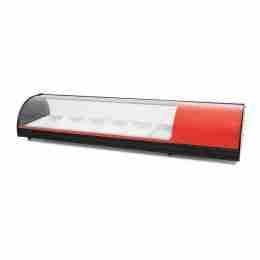 Vetrina frigo 145,6x39x28,7h cm 6 vaschette gn 1/3 refrigerata da banco rossa con vetri curvi e motore incorporato 