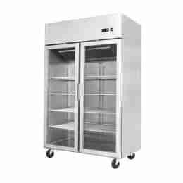 Armadio congelatore refrigerato in acciaio inox 2 ante in vetro  a basso consumo energetico 900 lt ventilato -20-17 °C