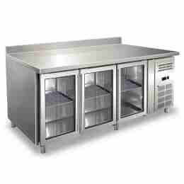 Tavolo frigo refrigerato in acciaio inox 3 porte in vetro 179,5x70x96h cm -2 +8 °C