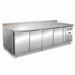 Tavolo frigo refrigerato in acciaio inox con alzatina 4 porte 223x60x96h cm -2 +8 °C