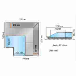 Espositore refrigerato ventilato angolo 90° chiuso vetri dritti rosso +2 +6 °C 122x122 cm altezza 106,4h cm