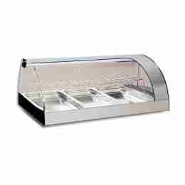 Vetrina riscaldata calda a bagnomaria 110,5x60,3x44,1h cm 3 vaschette gn 1/1 da banco con luci LED e vetri curvi  