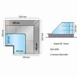 Espositore refrigerato ventilato angolo 90° chiuso vetri dritti con 2 mensole intermedie rosso +2 +6 °C 122x122 cm altezza 138,4h cm