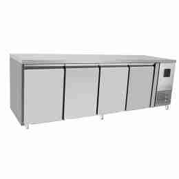 Tavolo frigo refrigerato a basso consumo energetico in acciaio inox 4 porte classe A 0 +8 °C 2230x700x850 h mm
