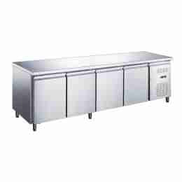 Tavolo frigo refrigerato 4 porte in acciaio inox  -2 +8 °C 2230x700x850 h mm tropicalizzato a basso consumo energetico