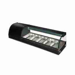 Vetrina frigo sushi vetro frontale curvo dimensione 150x41,5x30h cm capacità 5 gn 1/3 colore nero