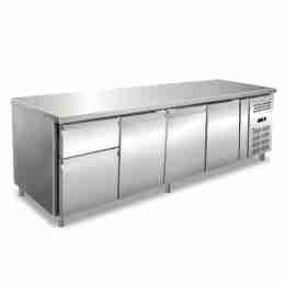 Tavolo frigo refrigerato in acciaio inox 3 porte 2 cassetti 1/3 + 2/3 223x70x86h cm -2 +8 °C