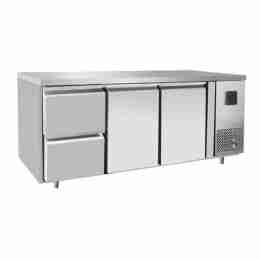 Tavolo frigo refrigerato a basso consumo energetico in acciaio inox 2 porte + cassettiera 1/2 -2+8 °C 1795x700x850 h mm