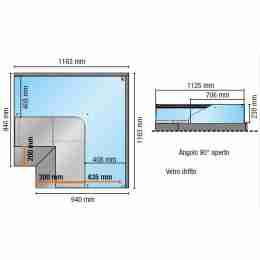 Espositore refrigerato ventilato angolo 90° aperto vetri dritti rosso +2 +6 °C 116,3x116,3 cm altezza 106,4h cm