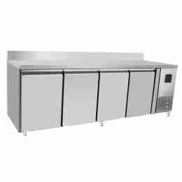Tavolo frigo refrigerato a basso consumo energetico in acciaio inox con alzatina 4 porte classe A -2 +8 °C 2230x700x850 h mm