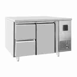Tavolo frigo refrigerato a basso consumo energetico in acciaio inox 1 porta + cassettiera 1/2 -2+8 °C 1360x700x850 h mm