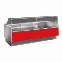 Banco refrigerato ventilato rosso per macelleria e salumeria +2+5°C con vano riserva 133x117,5x120h cm vetri dritti