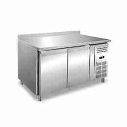 Tavolo frigo refrigerato in acciaio inox con alzatina 2 porte 136x70x96h cm -2 +8 °C