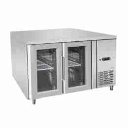 Tavolo frigo refrigerato a basso consumo energetico in acciaio inox 2 porte in vetro -2 +8 °C 1360x700x850 h mm