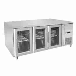 Tavolo frigo refrigerato a basso consumo energetico in acciaio inox 3 porte in vetro 0 +8 °C 1795×700×850 h mm