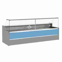 Banco refrigerato statico con vano riserva per salumeria e macelleria vetri apribili verso l'alto azzurro +4 +6°C 150x98x127h cm