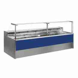 Banco refrigerato statico con vano riserva per salumeria e macelleria blu +4 +6°C 300x109x128h cm