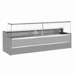 Banco refrigerato statico con vano riserva per salumeria e macelleria vetri apribili verso l'alto grigio +4 +6°C 400x98x127h cm