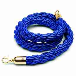Cordone in corda intrecciata blu con anelli di fissaggio dorati 1.5 mt