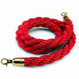 Cordone in corda intrecciata rosso con anelli di fissaggio dorati 1.5 mt