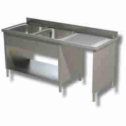 Lavello / lavatoio 2 vasche in acciaio inox su fianchi con vano pattumiera dx 1800x600x850h mm