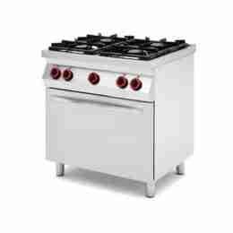 Cucina professionale a gas 4 fuochi con forno a gas statico capacità 4 teglie GN 1/1 80x70x90h cm