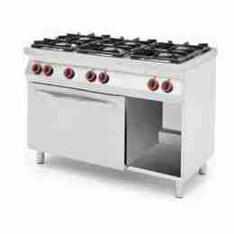 Cucina professionale a gas 6 fuochi con forno elettrico ventilato capacità 4 teglie GN 1/1 120x70x90h cm