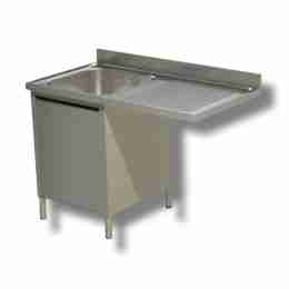 Lavello / lavatoio 1 vasca in acciaio inox armadiato con vano lavastoviglie dx 1400x600x850h mm