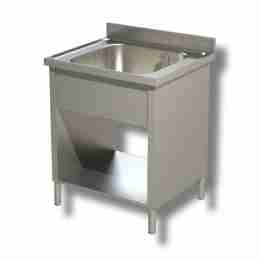 Lavello / lavatoio in acciaio inox 1 vasca su fianchi con ripiano e alzatina profondità 600 mm 800x600x850h mm